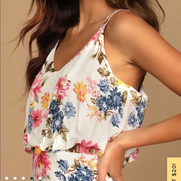 NWT Bouquet of Blooms Ivory Floral Print Clipped Dot Mini Dress - Picture 4 of 11